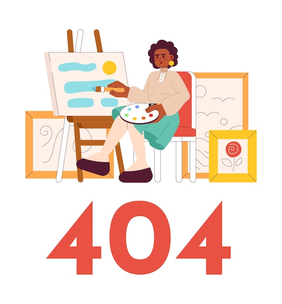 Mulher no erro de imagem de pintura de estúdio de arte 404 mensagem flash passatempo criativo design de interface do usuário de estado vazio página não encontrada imagem pop-up dos desenhos animados conceito de ilustração plana vetorial no fundo branco