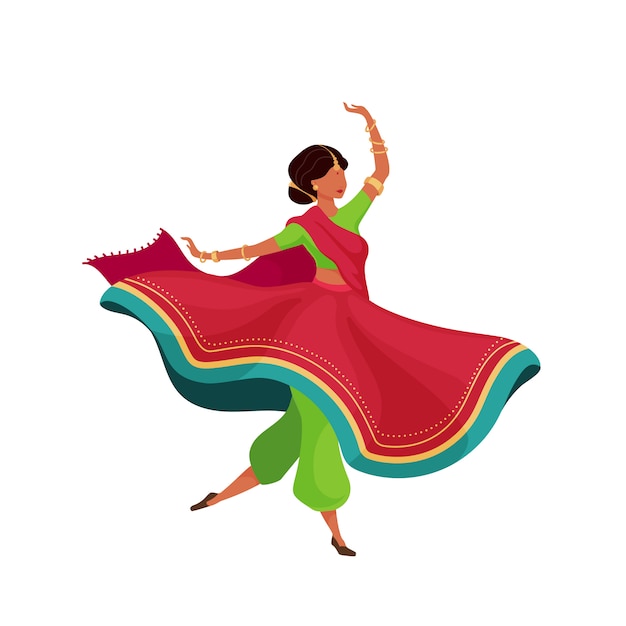 Mulher no personagem sem rosto fluindo sari cor plana