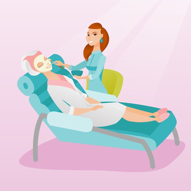 Mulher no salão de beleza durante o procedimento de cosmetologia