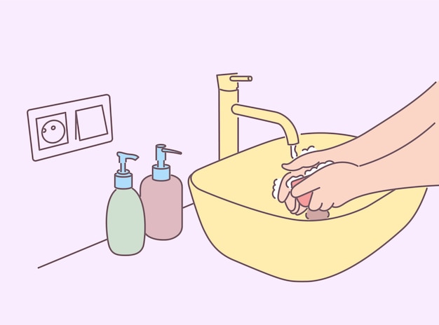 Mulher ou homem lavando as mãos com sabão