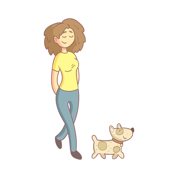 Vetor mulher passeando com o cachorro