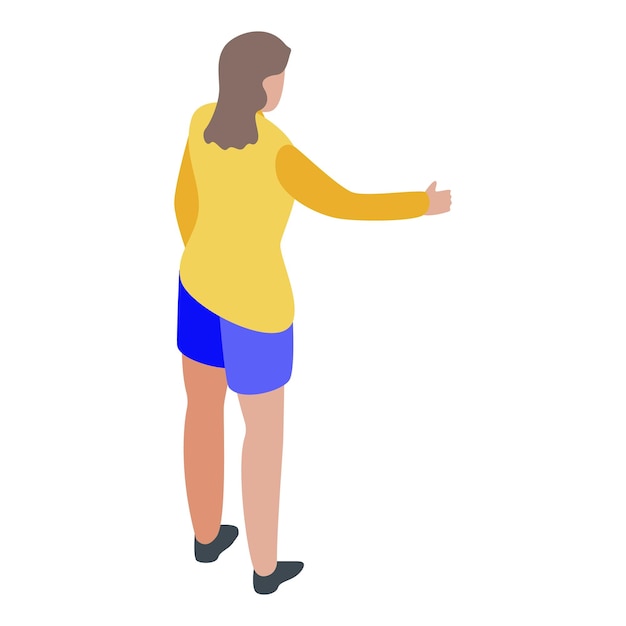 Vetor mulher pedindo carona ícone isométrico do ícone vetor de mulher pedindo carona para web design isolado em fundo branco