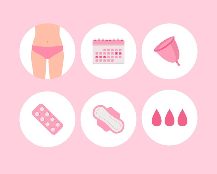 Vetor mulher período ícones menstruação ciclo vetor ilustração