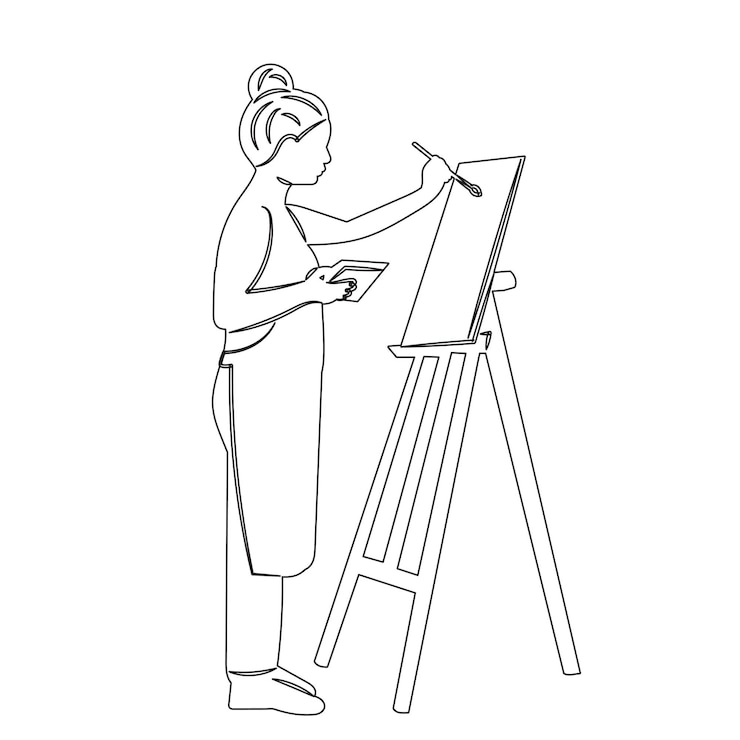 Vetor mulher pintando em um cavaleiro desenhando um esboço em um vetor de fundo branco