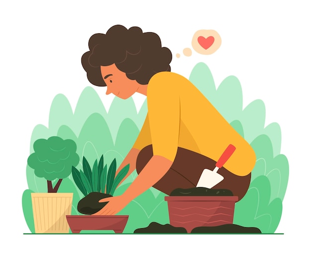 Mulher plantando uma árvore no jardim