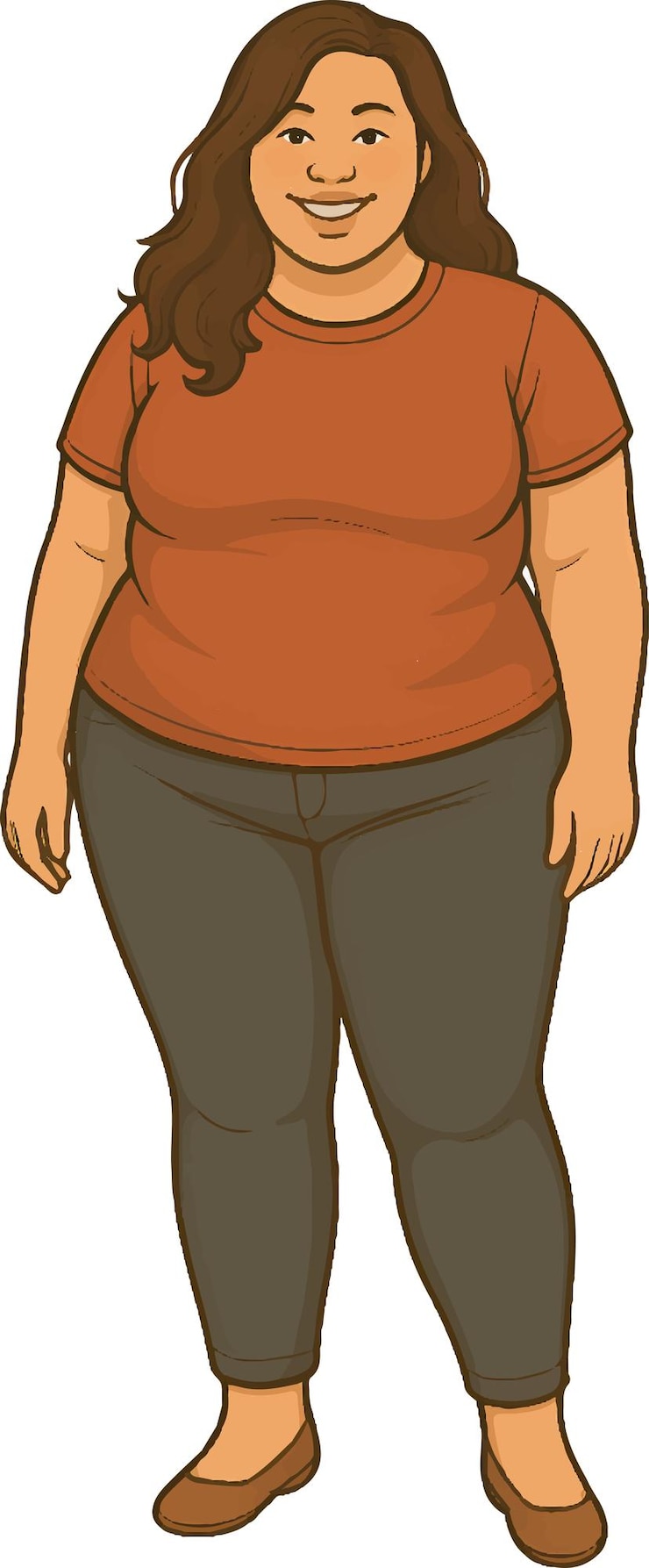 Vetor mulher plussize em roupa casual sorrindo com confiança