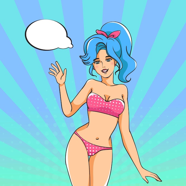 Mulher pop art em traje de banho