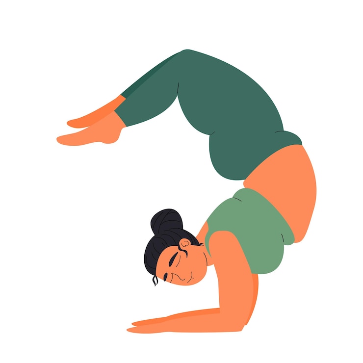Vetor mulher pratica esportes de ioga gorda e garota fitness pratica poses de asana ioga escorpião