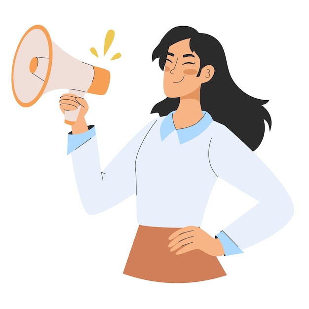 Mulher projetando voz através de um megafone