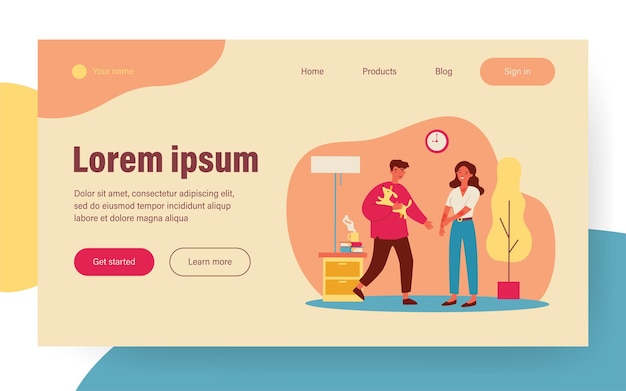 Mulher que sofre de alergia a cães. Namorado com ilustração em vetor plana animal de estimação, erupção cutânea, coceira. Conceito de alérgeno ou animal doméstico para banner, design de site ou página de destino