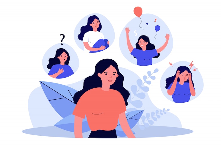 Vetor mulher que sofre de alterações de humor
