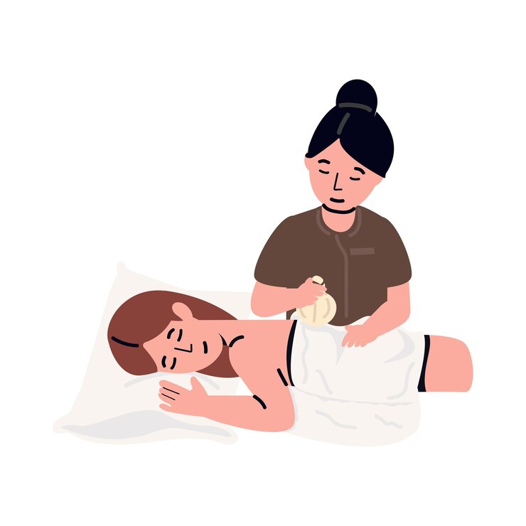 Vetor mulher relaxando durante uma spa de massagem nas costas