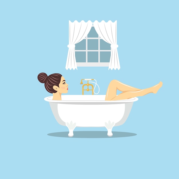 Vetor mulher, relaxante, banheira