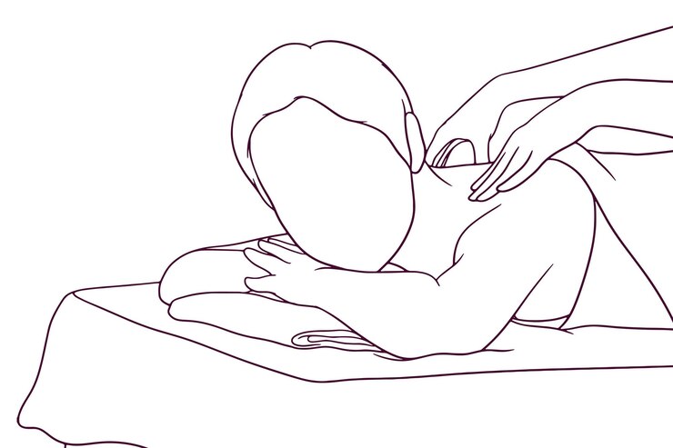 Vetor mulher relaxante recebendo uma massagem conceito de bem-estar e spa ilustração vetorial desenhada à mão