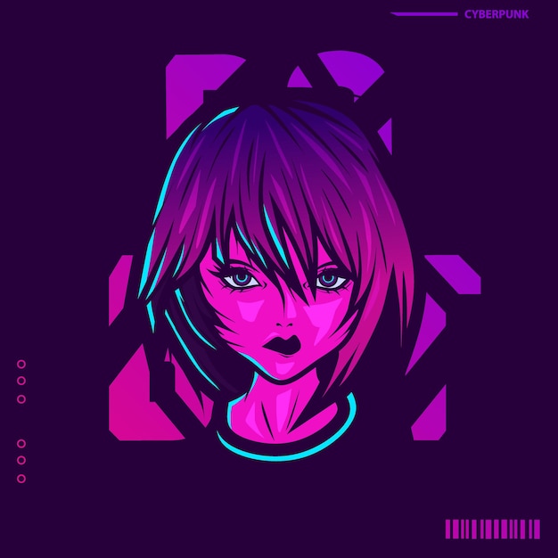 Vetor mulher samurai enfrenta o logotipo do estilo cyberpunk