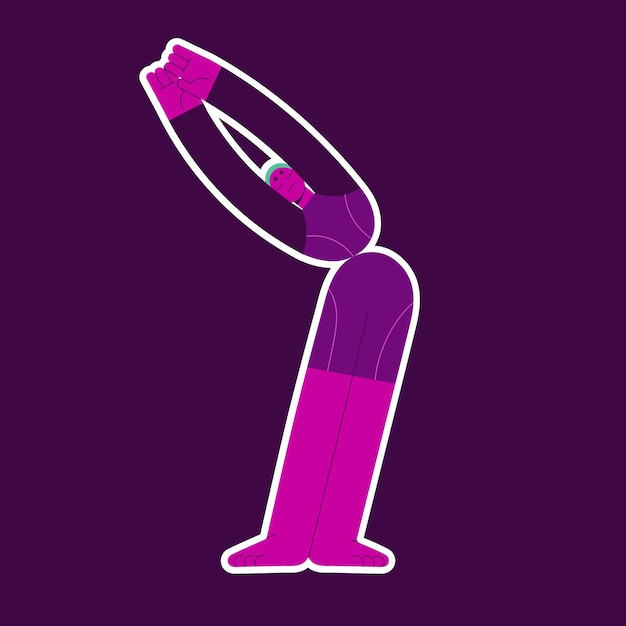 Mulher se alongando se exercitando Garota treinando em pose de pé durante a prática de ginástica de exercícios de ioga para o bem-estar saudável e flexível do corpo Aquecimento da atividade física Ilustração vetorial plana