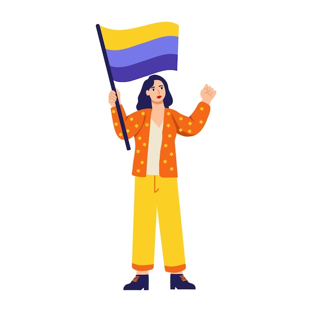 Mulher segurando uma bandeira da Ucrânia em sinal de protesto e solidariedade