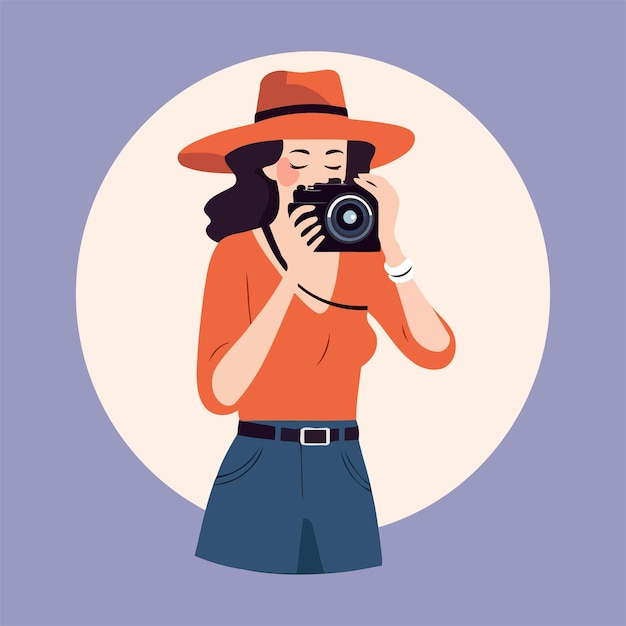 mulher segurando uma câmera de vetor plano ilustração 14