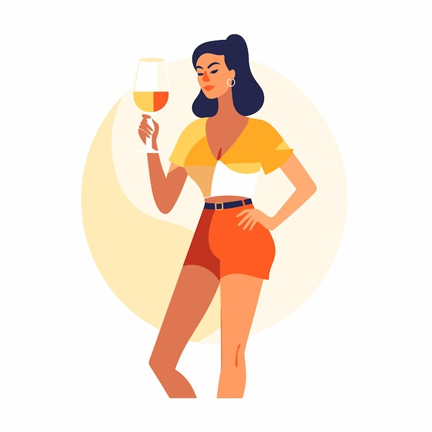 Vetor mulher segurando uma ilustração vetorial de taça de vinho