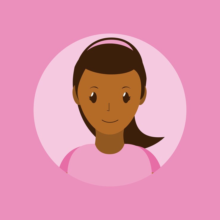Vetor mulher, sorrindo, perfil, em, redondo, ícone