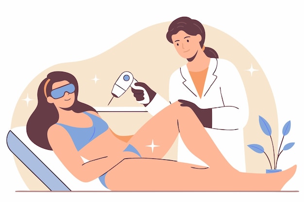 Mulher submetida a depilação a laser numa clínica de beleza, tratamento dermatológico
