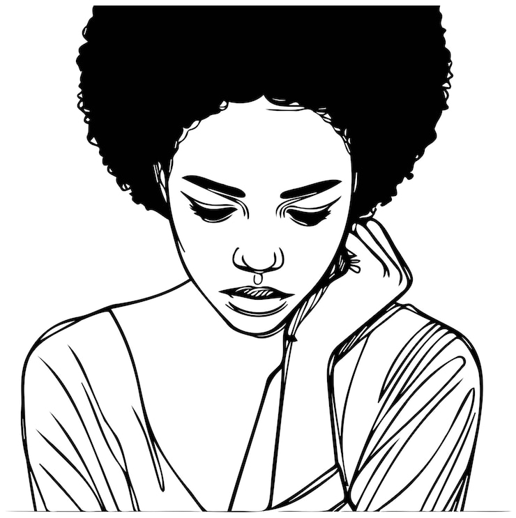 Vetor mulher triste sentada em uma linha de ilustração esboço