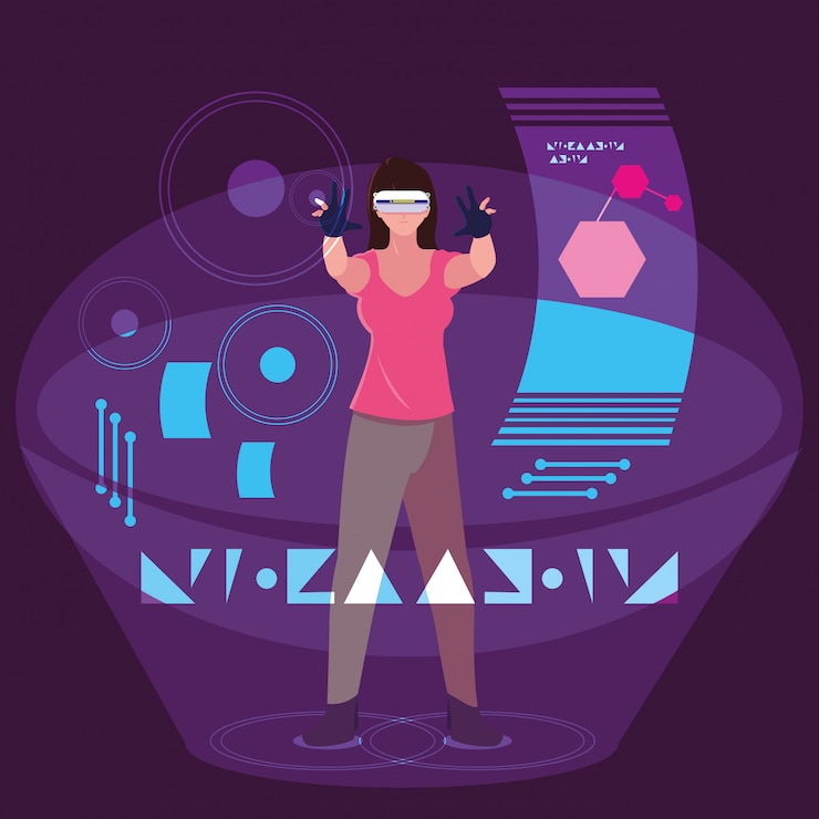 Vetor mulher usando a tecnologia de realidade aumentada