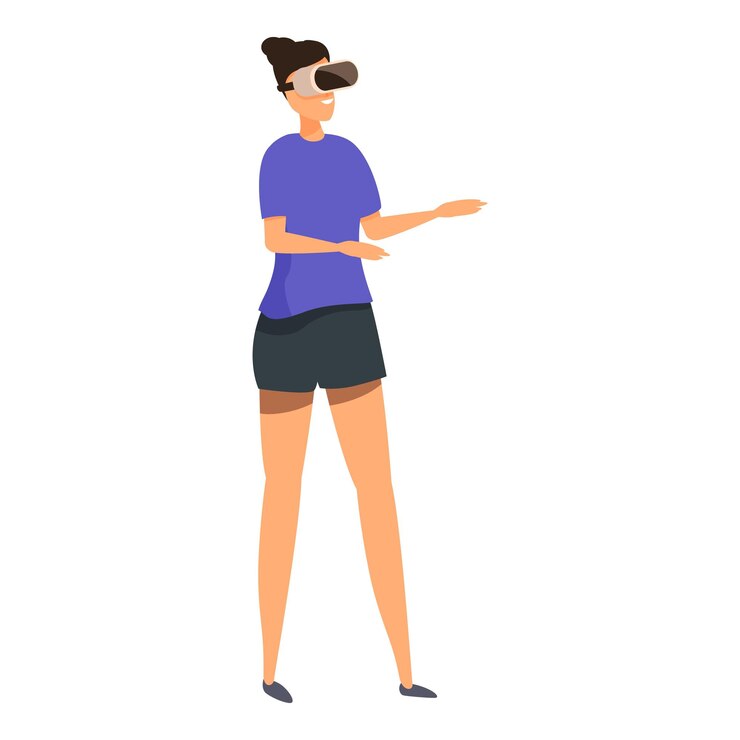 Vetor mulher usando fone de ouvido vr experimentando simulação de realidade virtual