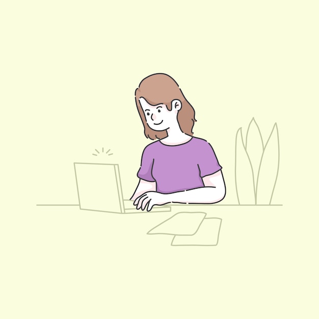 Mulher usando ilustração de laptop