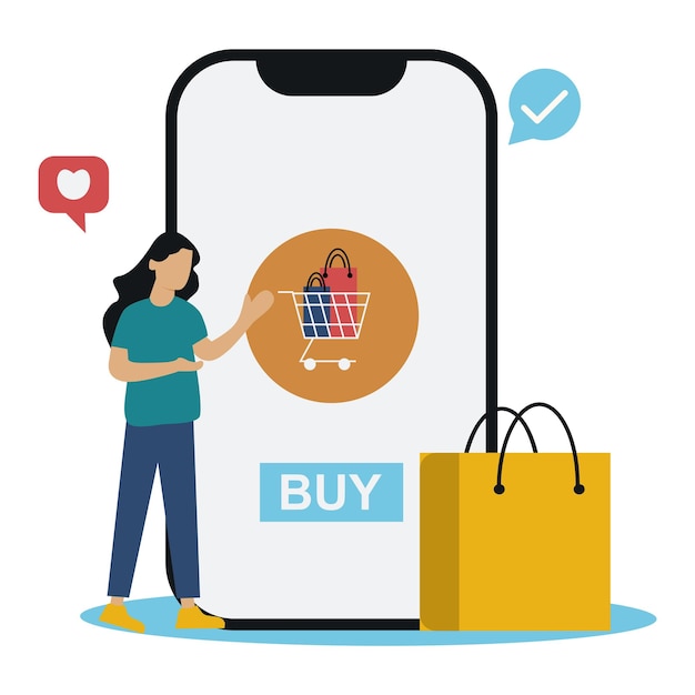 Mulher usando um smartphone para fazer compras online