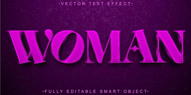 Vetor mulher vector púrpura efeito de texto de objeto inteligente completamente editável