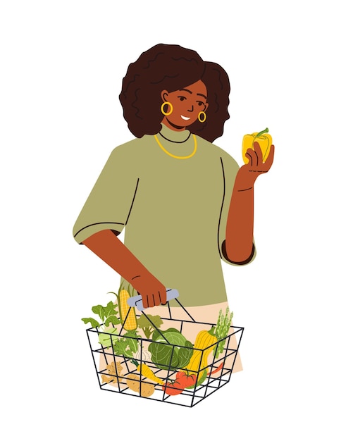 Mulher vegana carregando produtos orgânicos saudáveis vegetais naturais