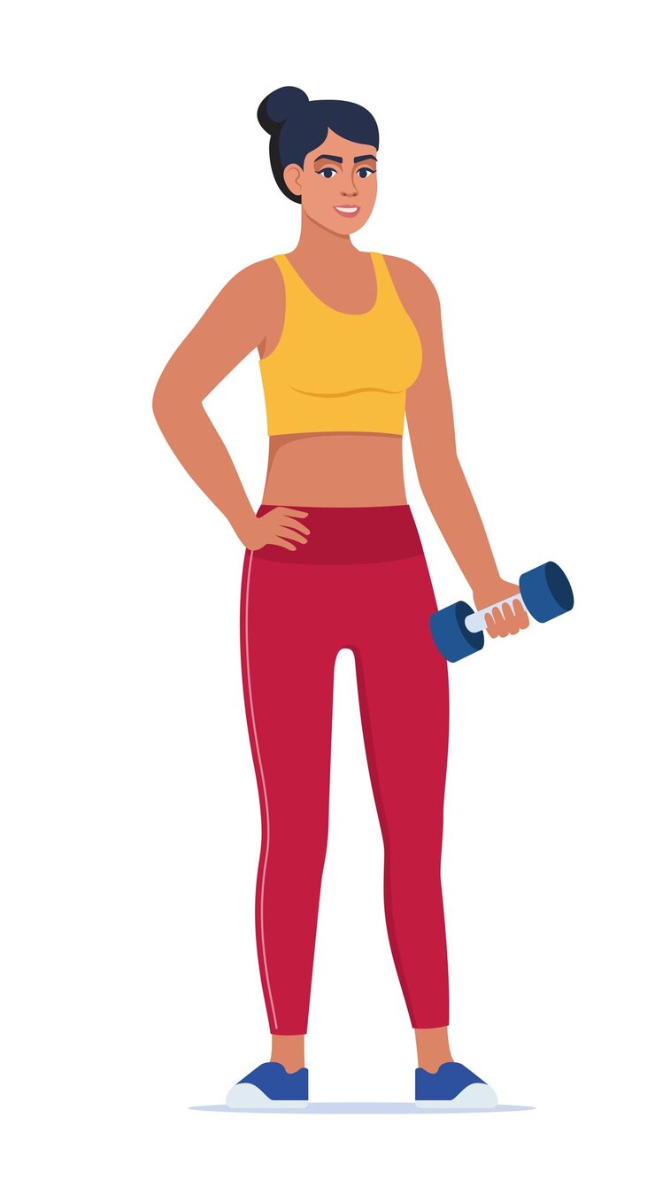 Vetor mulher vestida com roupas esportivas faz exercícios com halteres ilustração vetorial