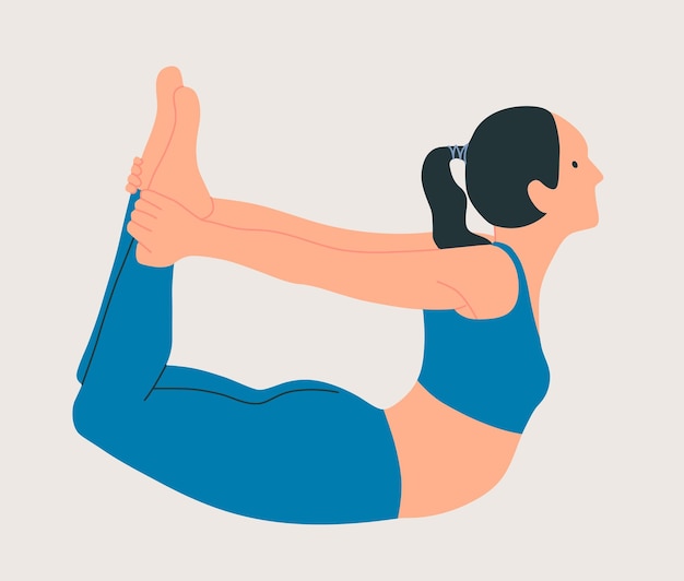 Mulher vestindo roupas esportivas fazendo yoga. jovem magro fazendo ioga. ilustração vetorial desenhada à mão