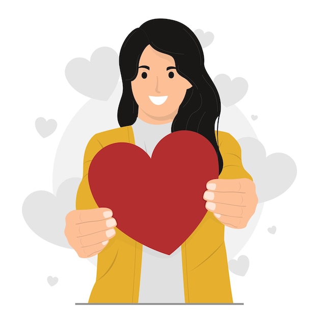 Mulher vetorial plana segurando sinal vermelho de amor