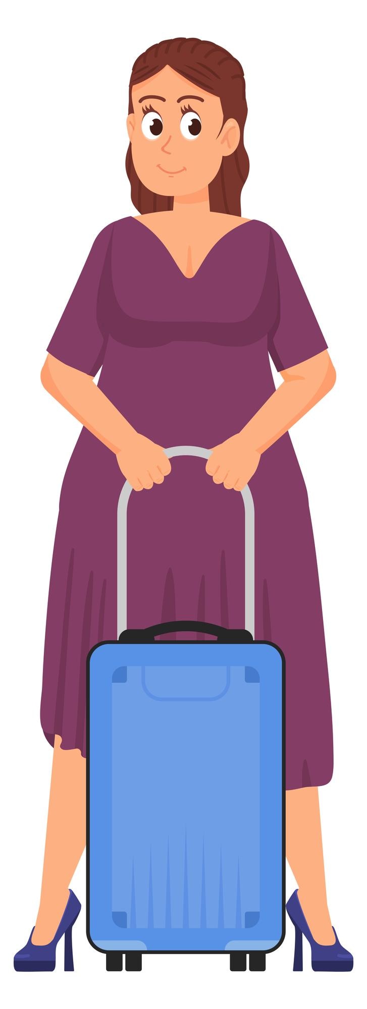 Vetor mulher viajante com mala à espera de uma viagem personagem de desenho animado