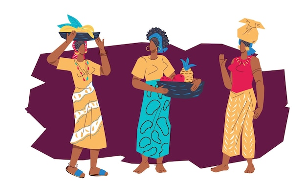Vetor mulheres africanas em ilustração vetorial plana de vestido tradicional isolada em branco