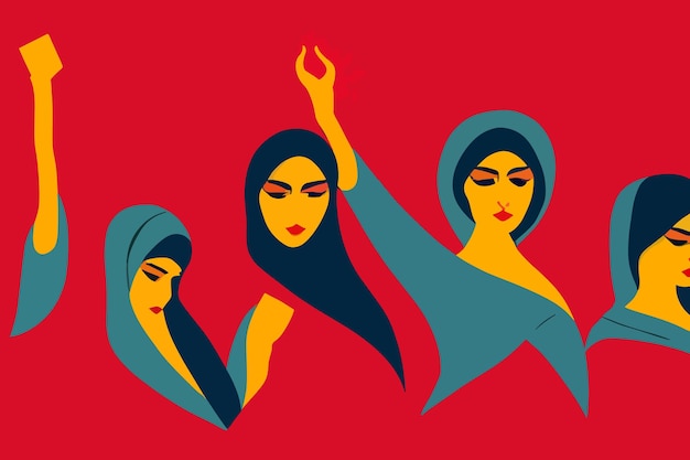 Vetor mulheres bonitas iranianas vestidas de hijab com olhar orgulhoso