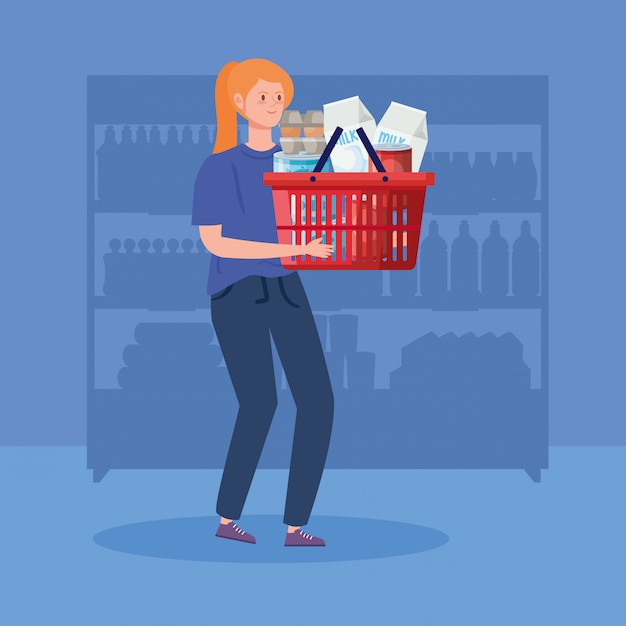 Mulheres carregando cesta com compras