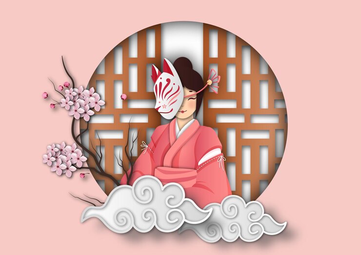 Vetor mulheres chinesas padrão de fundo rosa