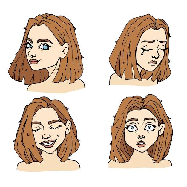 Mulheres com emoções diferentes ilustração isolada em vetor avatar para mídias sociais