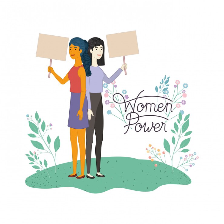 Vetor mulheres, com, etiqueta, mulheres, poder, avatar, personagem