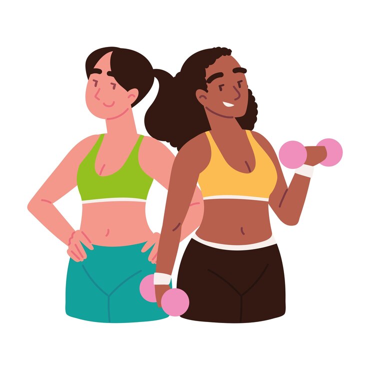 Vetor mulheres com peso fitness
