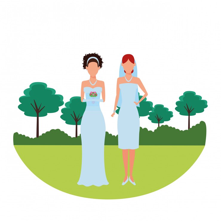 Vetor mulheres, desgastar, vestido casamento