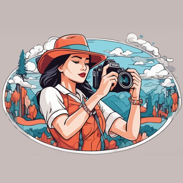 Mulheres do dia mundial da fotografia com ilustração vetorial de câmera