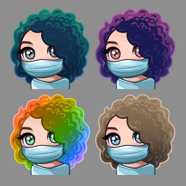 Design de personagens mulher médico chibi com máscara, Vetor Premium