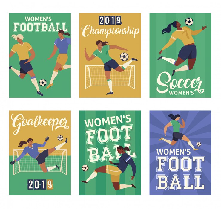 Mulheres Futebol jogadores de futebol, conjunto de cartazes.