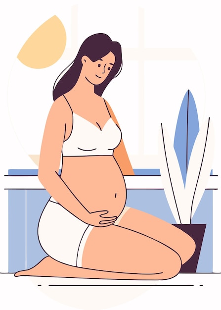 Mulheres grávidas em linha de arte em fundo branco
