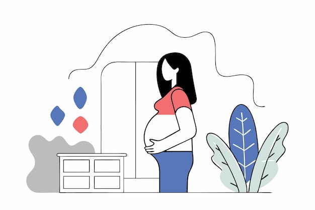 Mulheres grávidas em linha de arte em fundo branco