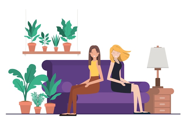mulheres jovens em personagem de avatar de sala de estar
